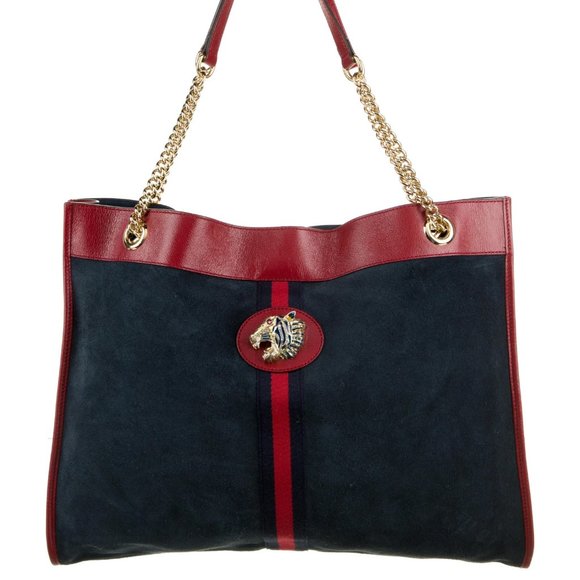 NEW WITH GUCCI DUSTBAG AND CARDS Gucci Rajah Suede Large Tote Bag in Blue - Picture 10 of 16